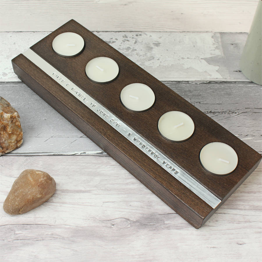 personalised wooden tea light holder by warner's end