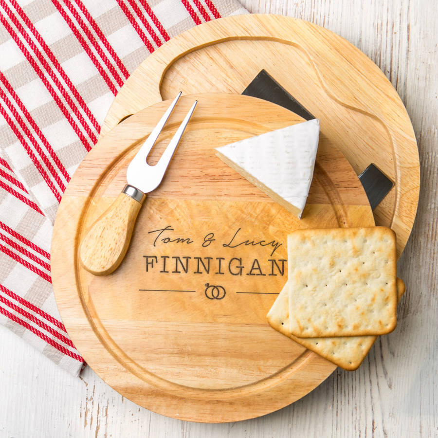 personalised wedding cheeseboard and knife set by dust and things