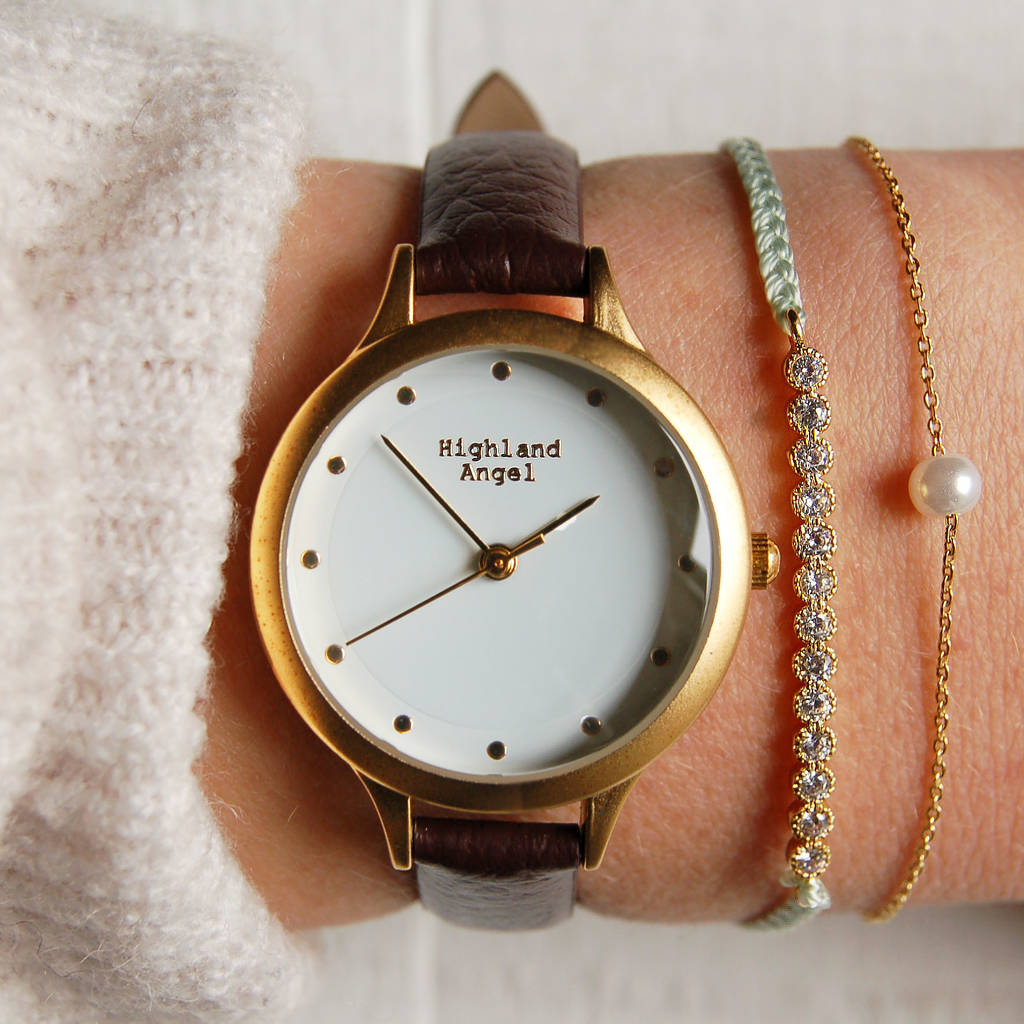 small ladies' watch with leather strap by highland angel