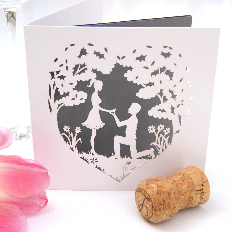 engagement proposal laser cut card in grey by the hummingbird card