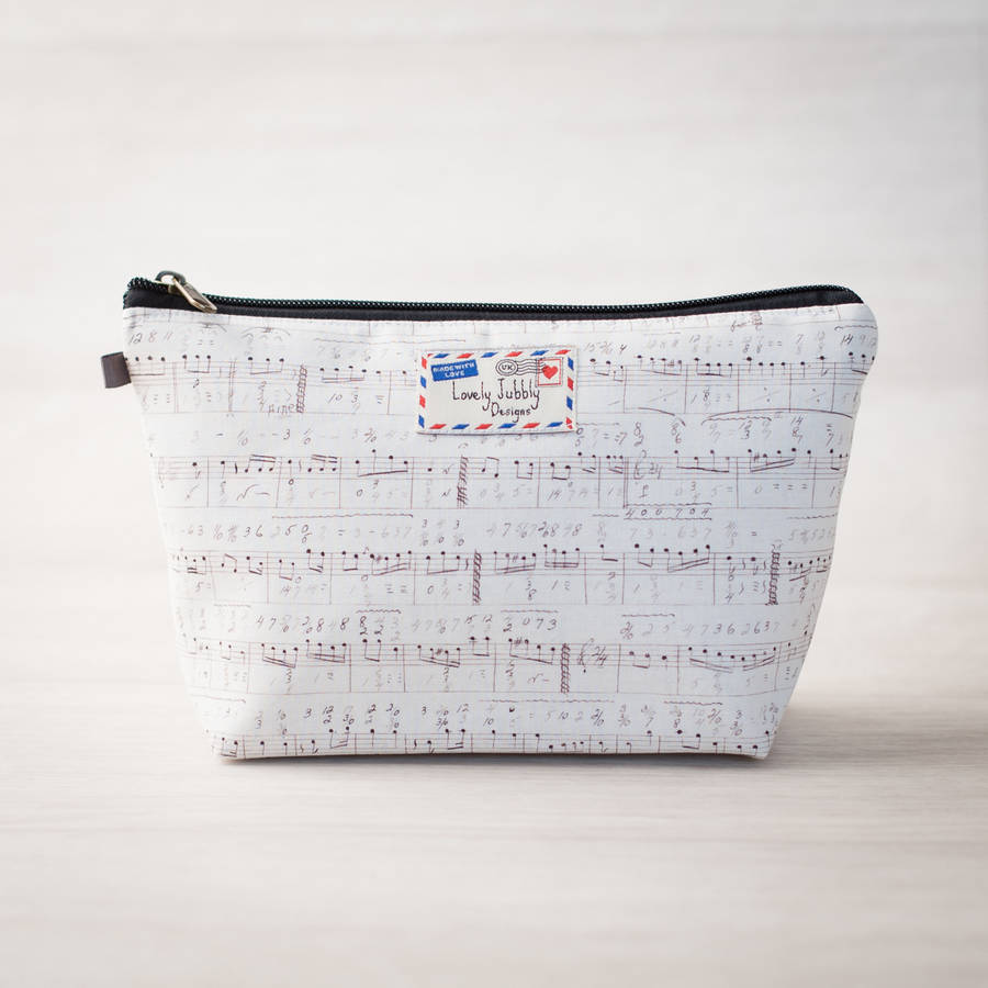 music note musical gift makeup toiletry wash bag by lovely jubbly