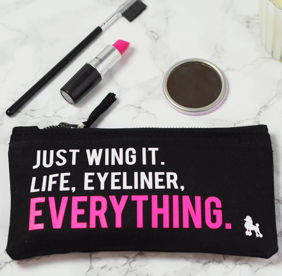 'just wing it' eyeliner make up bag by rock on ruby