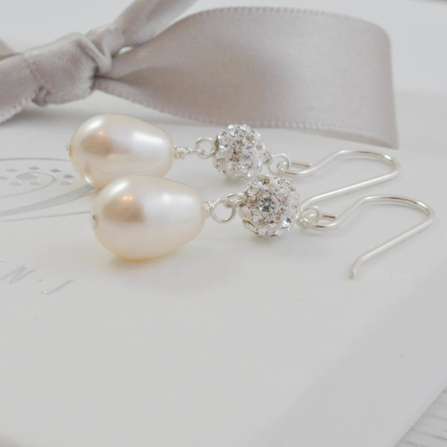 pearl and crystal wedding earrings by vivien j