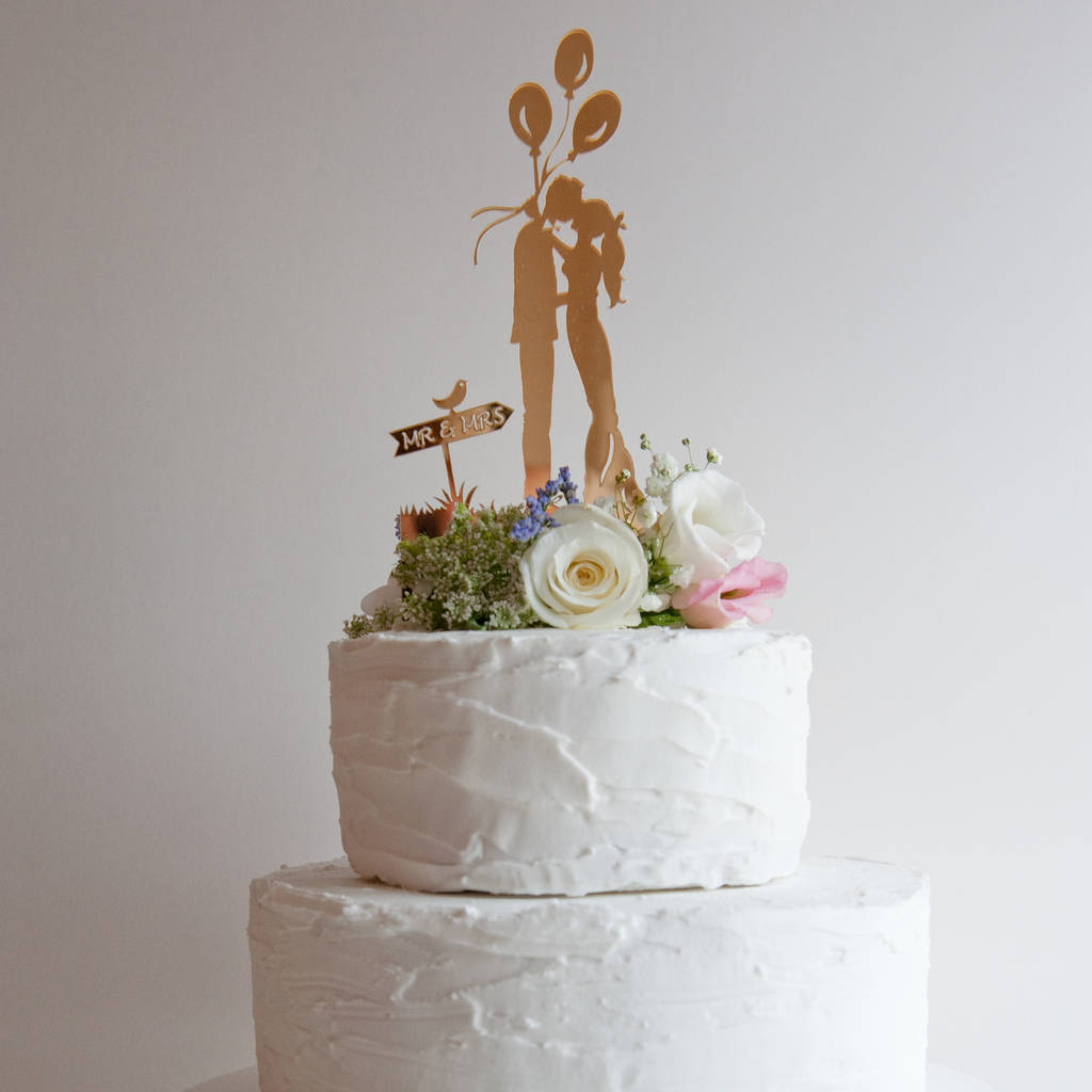 wedding cake topper gold miror boho bride by the hummingbird card company