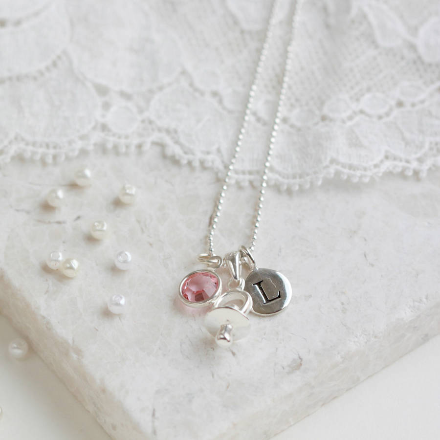 dummy or pacifier personalised birthstone necklace by adore baby