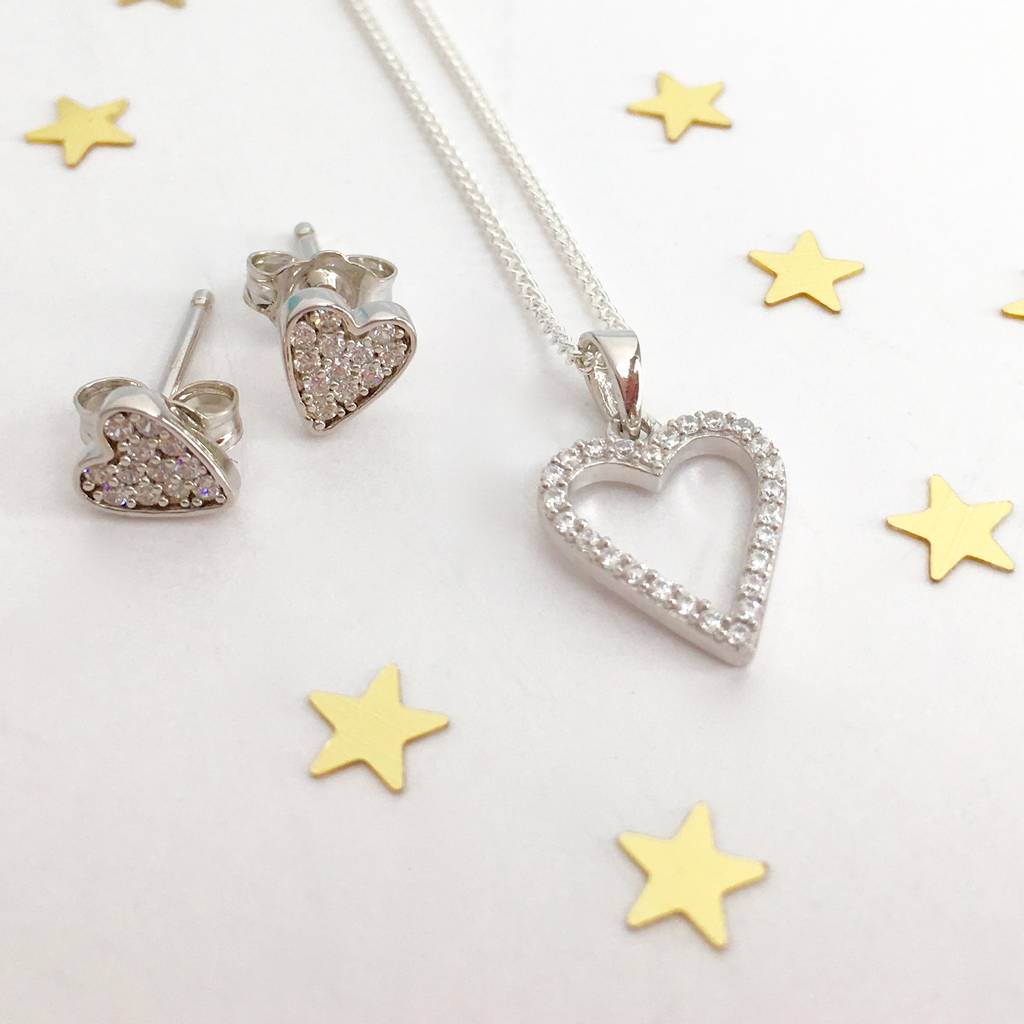 sterling silver heart necklace set by pink pineapple home & gifts