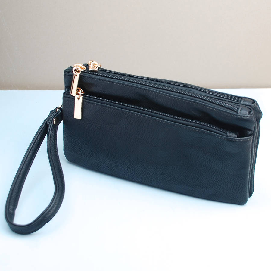 personalised essentials triple zip clutch by penelopetom