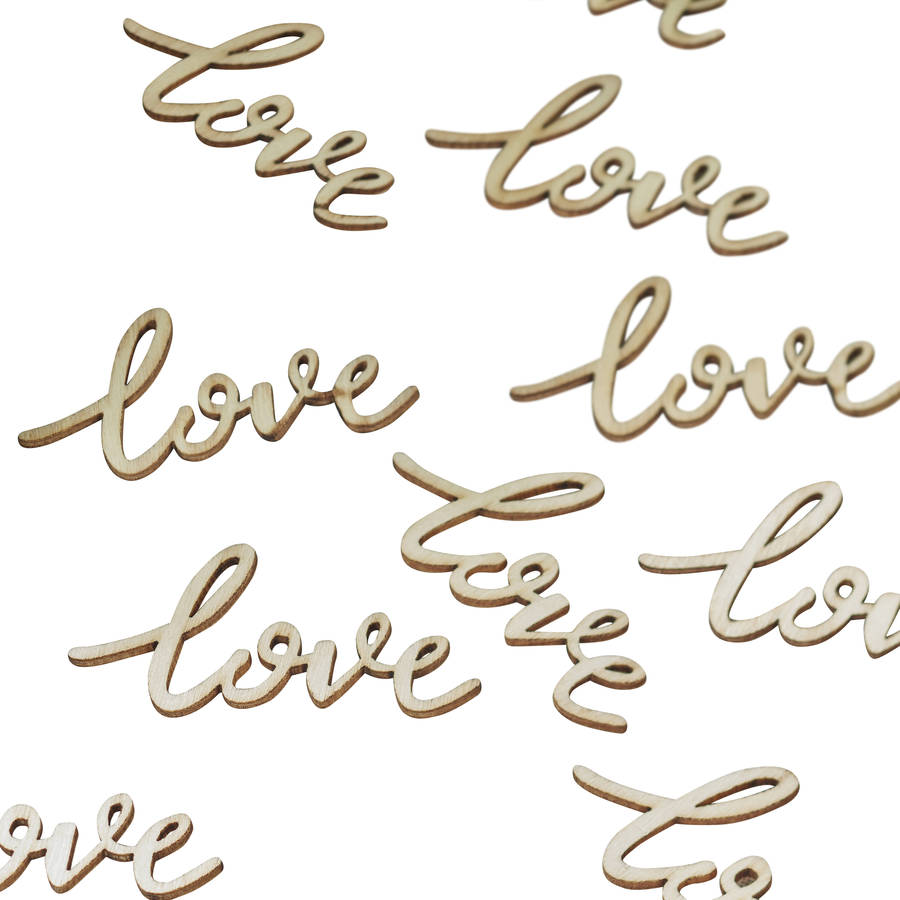 boho wooden 'love' wedding table confetti by ginger ray