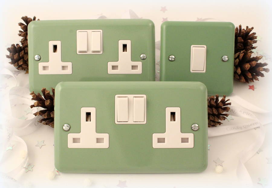 retro beryl green metal light switch and plug sockets by candy queen