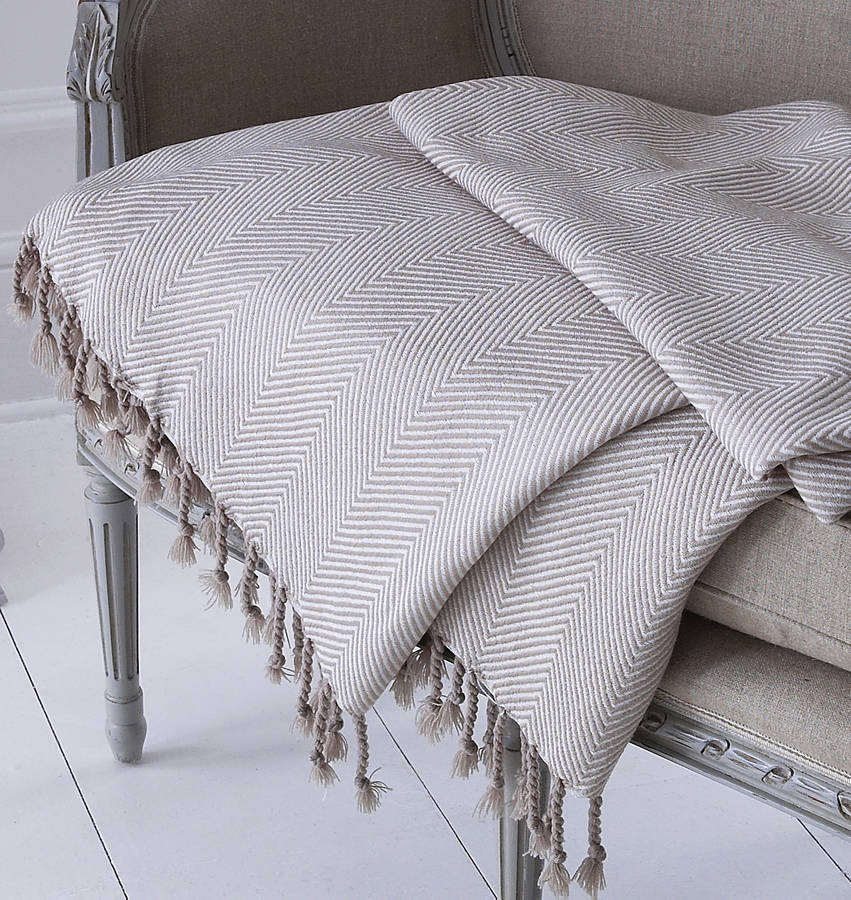 beige herringbone throw by marquis & dawe