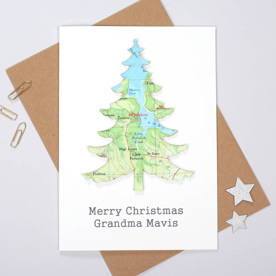 personalised map location christmas tree card by bombus personalised map location christmas tree card by bombus