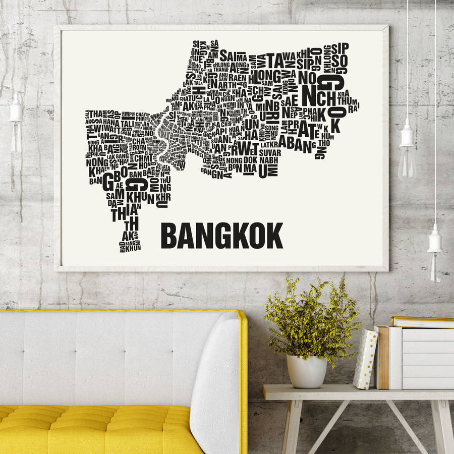 bangkok letter map screen print by silk screen maps