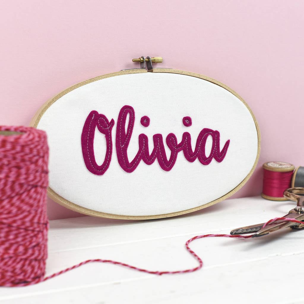 Embroidery hoop name sign by rachel george notonthehighstreetcom Embroidery hoop name sign by rachel george notonthehighstreetcom