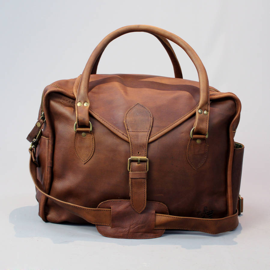 vintage style brown leather baby changing bag by vintage child