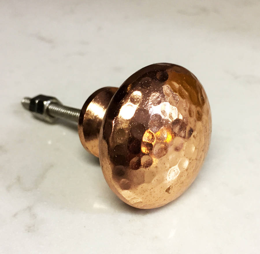 copper hammered cupboard door knobs by pushka knobs