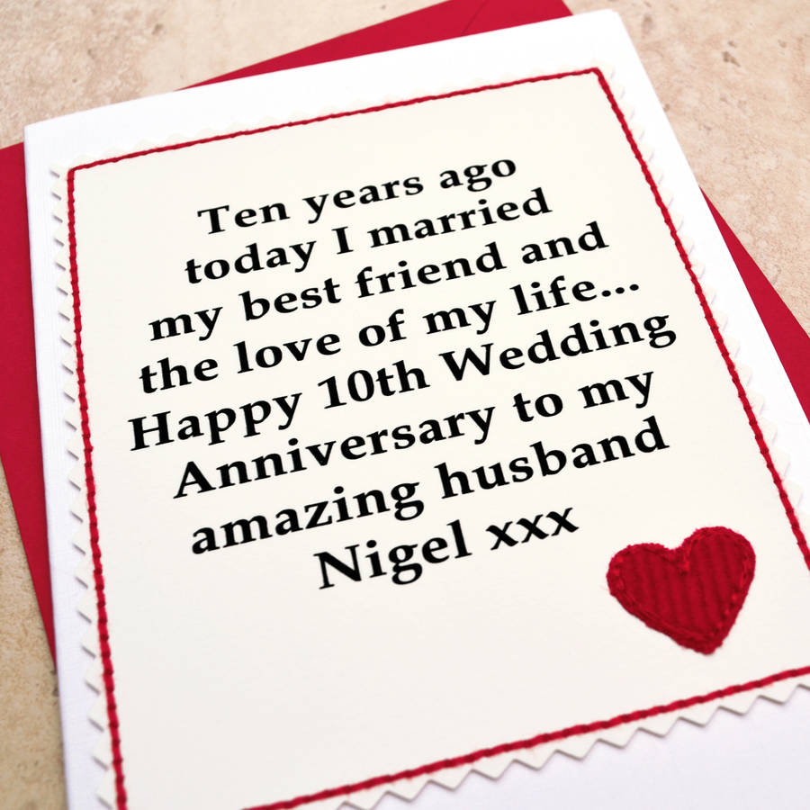 personalised 10th wedding anniversary card by jenny arnott ...
 Ten Year Wedding Anniversary