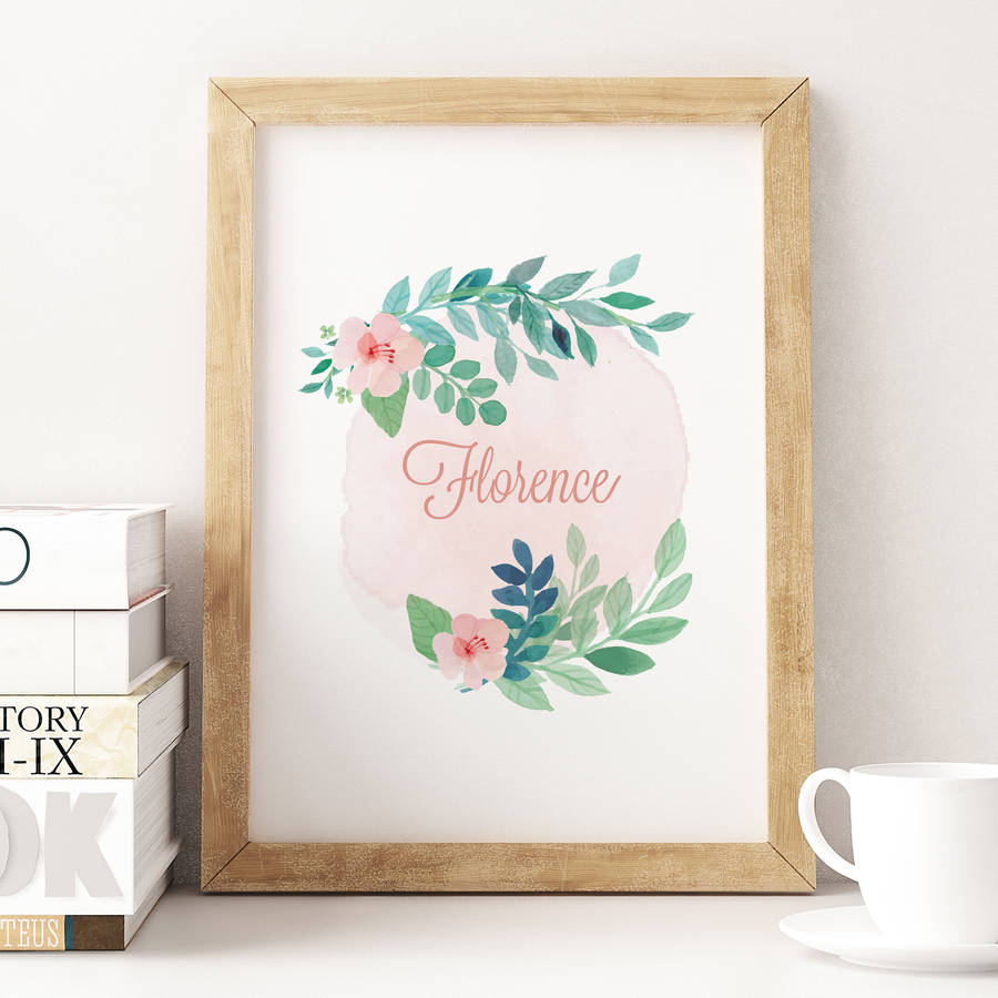 personalised name watercolour print by pumpkin & posey