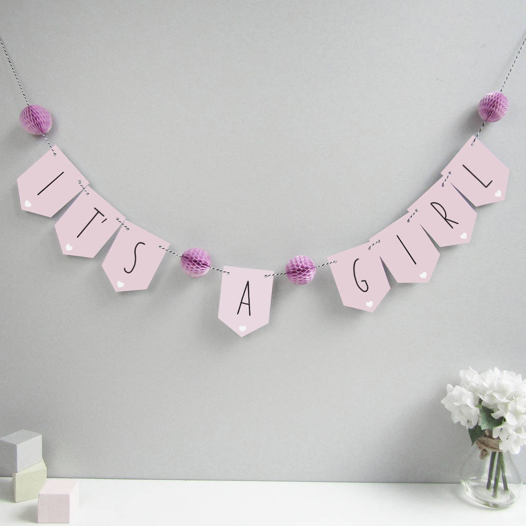 it's a girl baby shower bunting by paper and wool