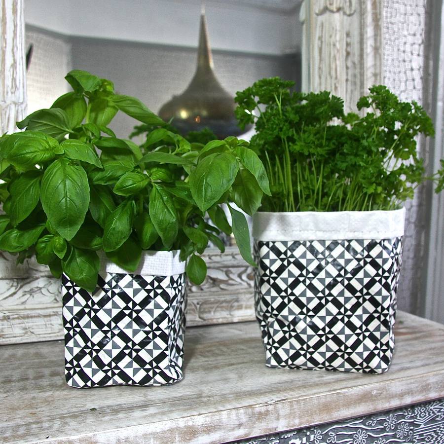monochrome recycled pot plant cover set of two by london garden trading