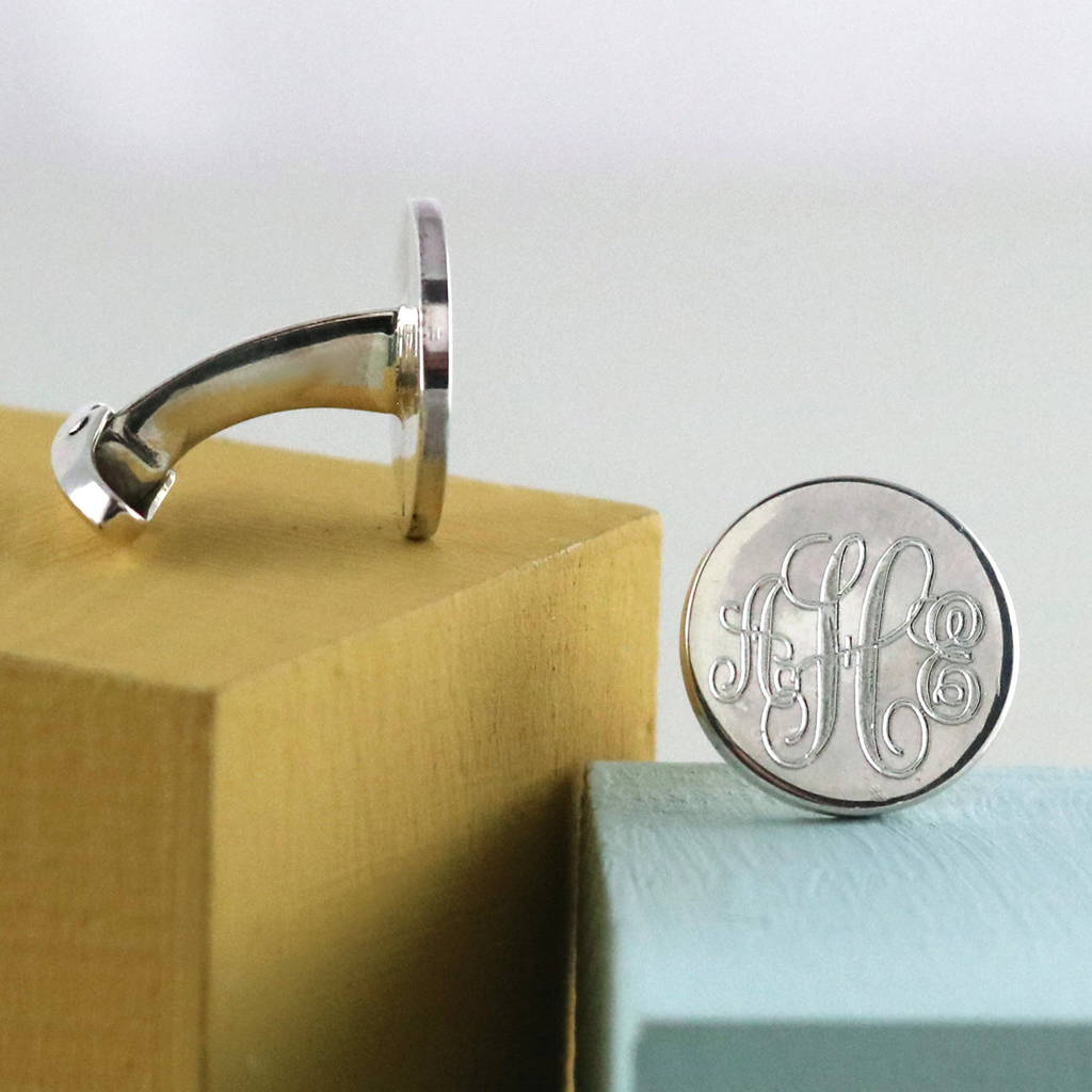 Engraved Monogram Cuff Links 24K Gold Plated