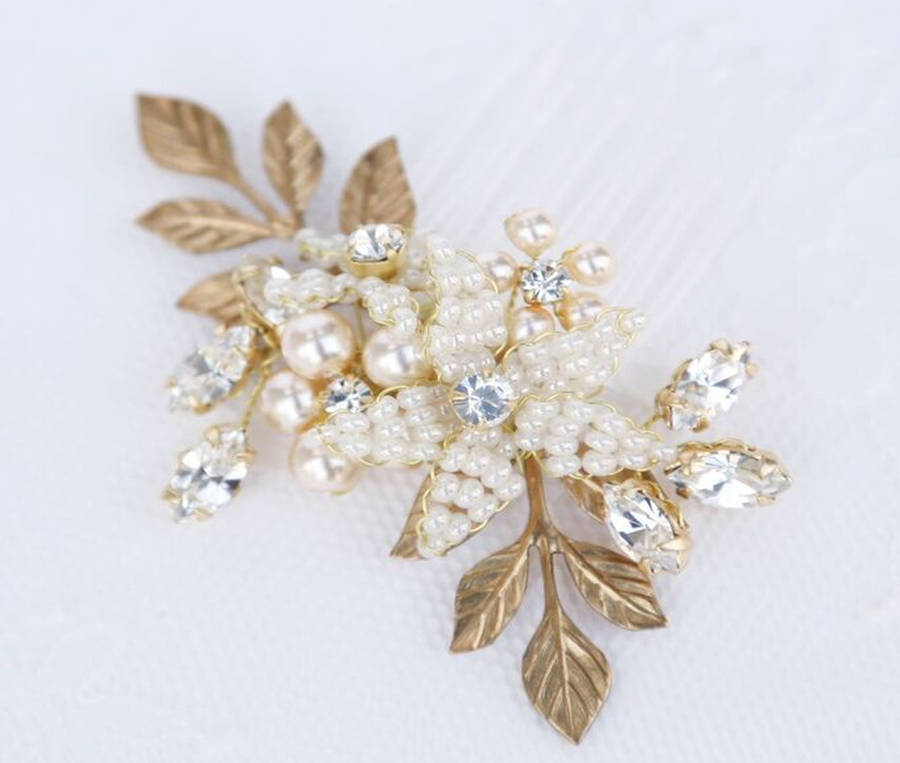 Small Guilded Bridal Floral Hair Combs By Lucie Green Couture 