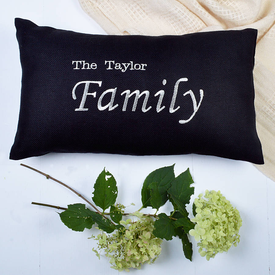personalised family name cushion by audenza