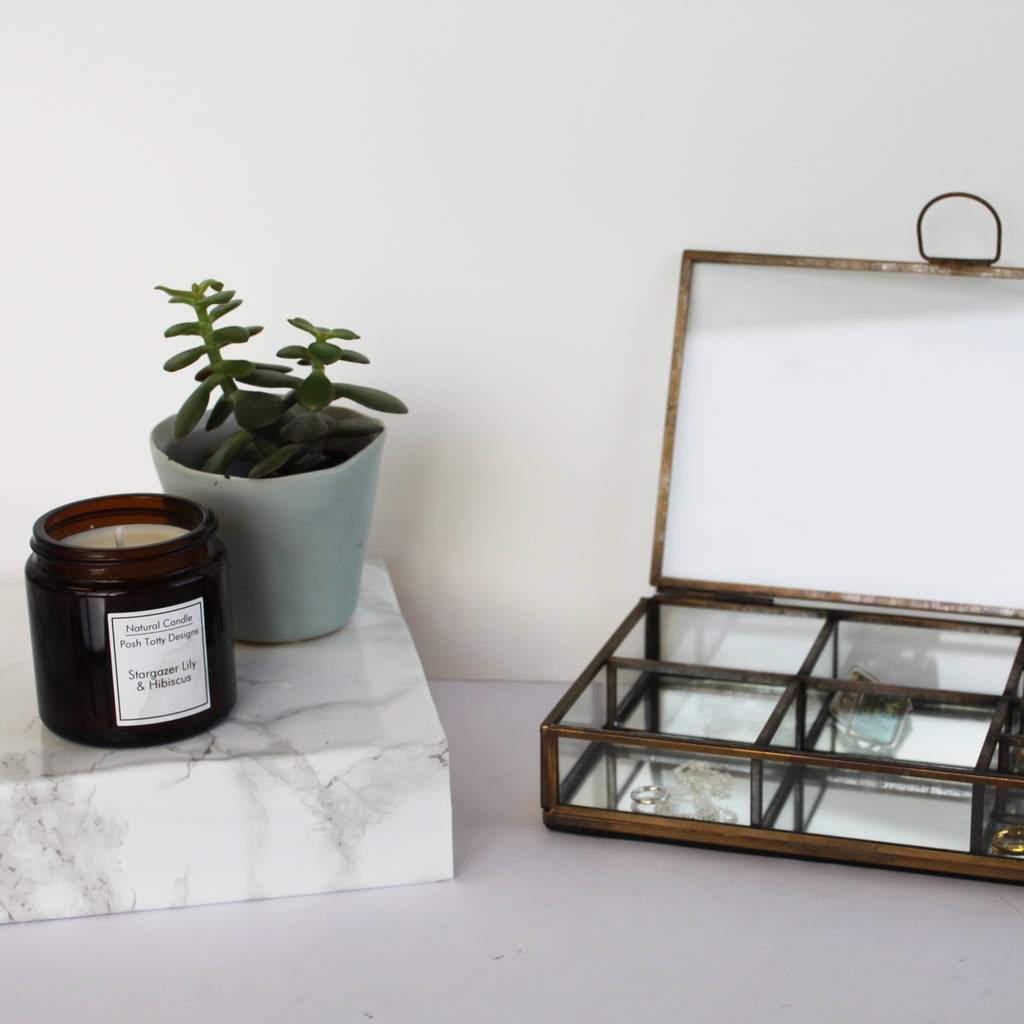 brass and glass compartment jewellery box by posh totty designs