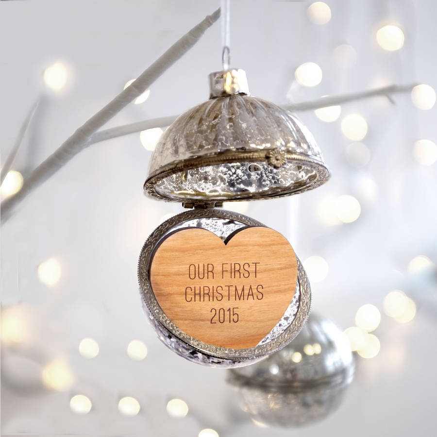 personalised couple's first christmas glass bauble by maria allen