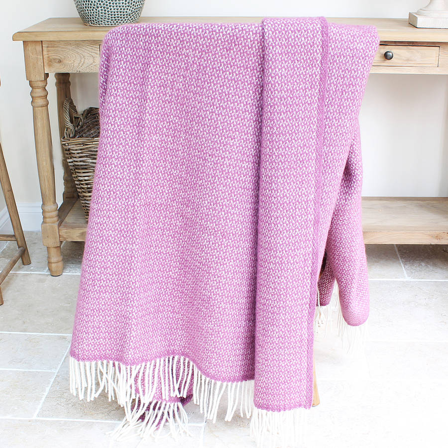 mauve pink and cream wool throw by marquis & dawe