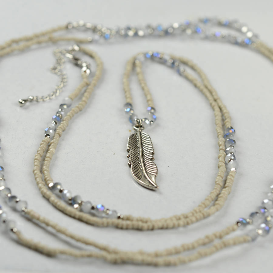 beaded feather necklace by home & glory