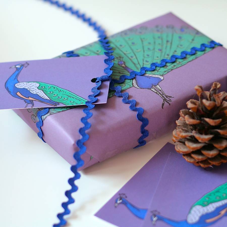 peacock christmas wrapping paper gift set by goodnight boutique