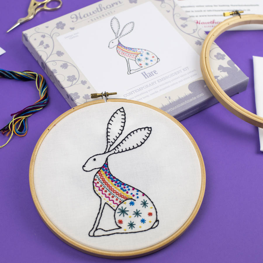 hare contemporary embroidery craft kit by hawthorn handmade