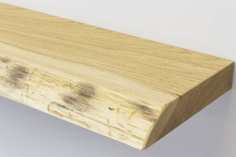 waney edge solid oak floating wall shelf by bespoak interiors