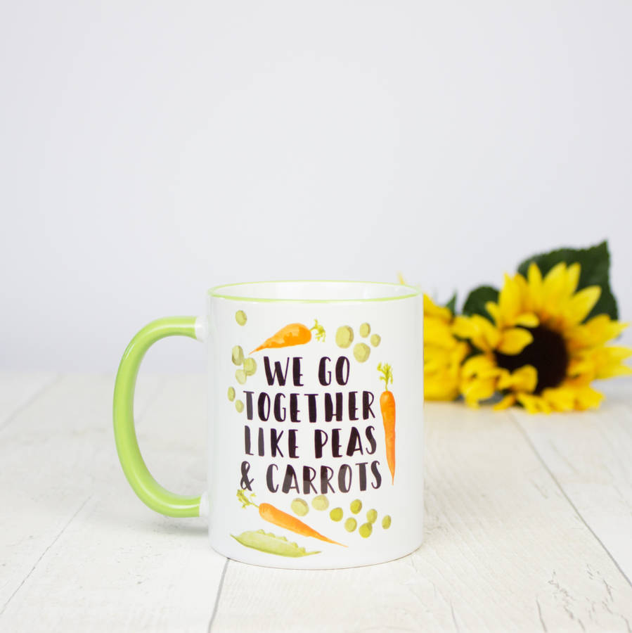 peas and carrots anniversary mug by tea please