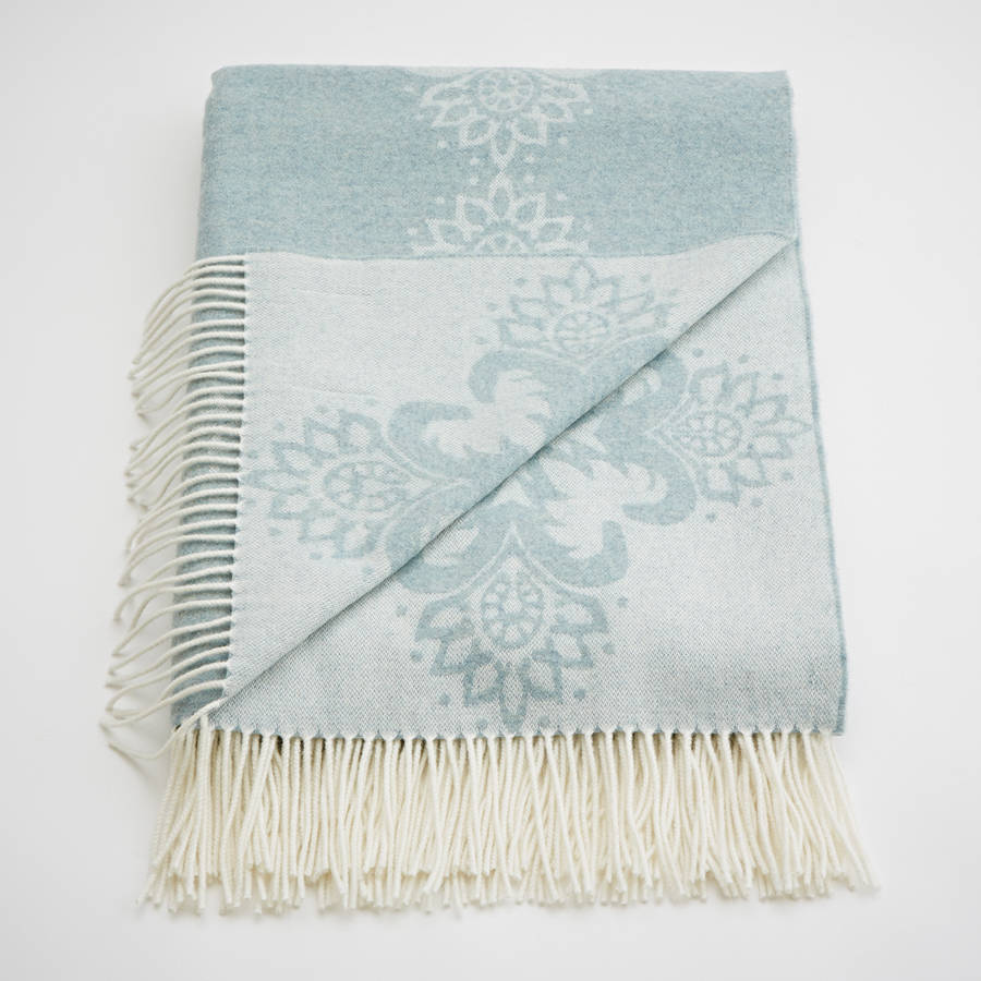 cashmere and merino duck egg blue throw by bottle green homes