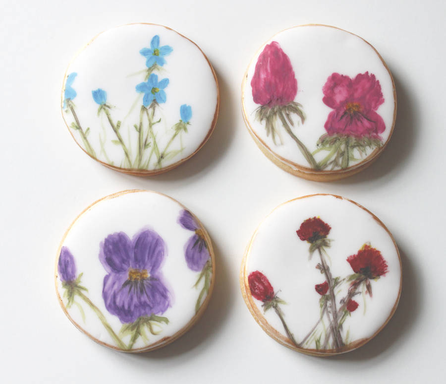 eight hand painted flowers cookies by lemon tree cakes