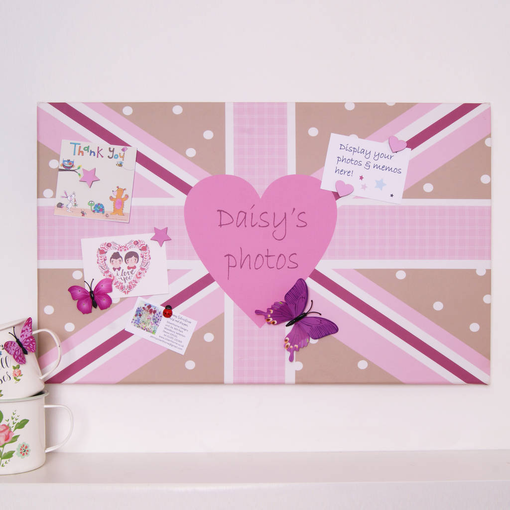 pink union flag noticeboard by the noticeboard