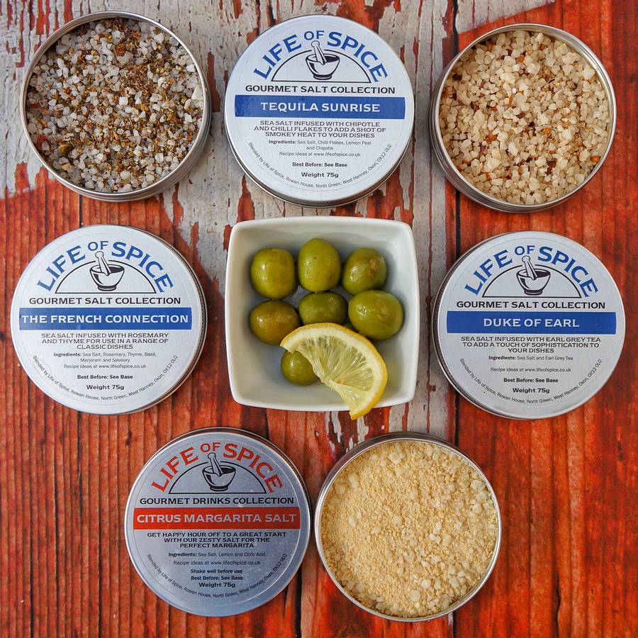 six pack of flavoured sea salts by life of spice
