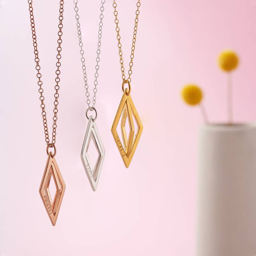 personalised medium geometric prism necklace by posh totty designs