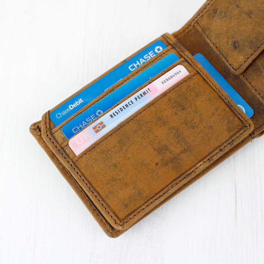 personalised mens leather wallet with coin pouch by scaramanga | 0