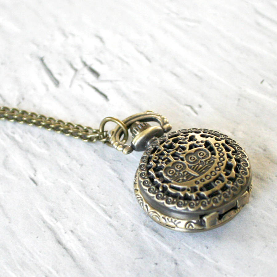 little owls pocket watch necklace by hayley & co