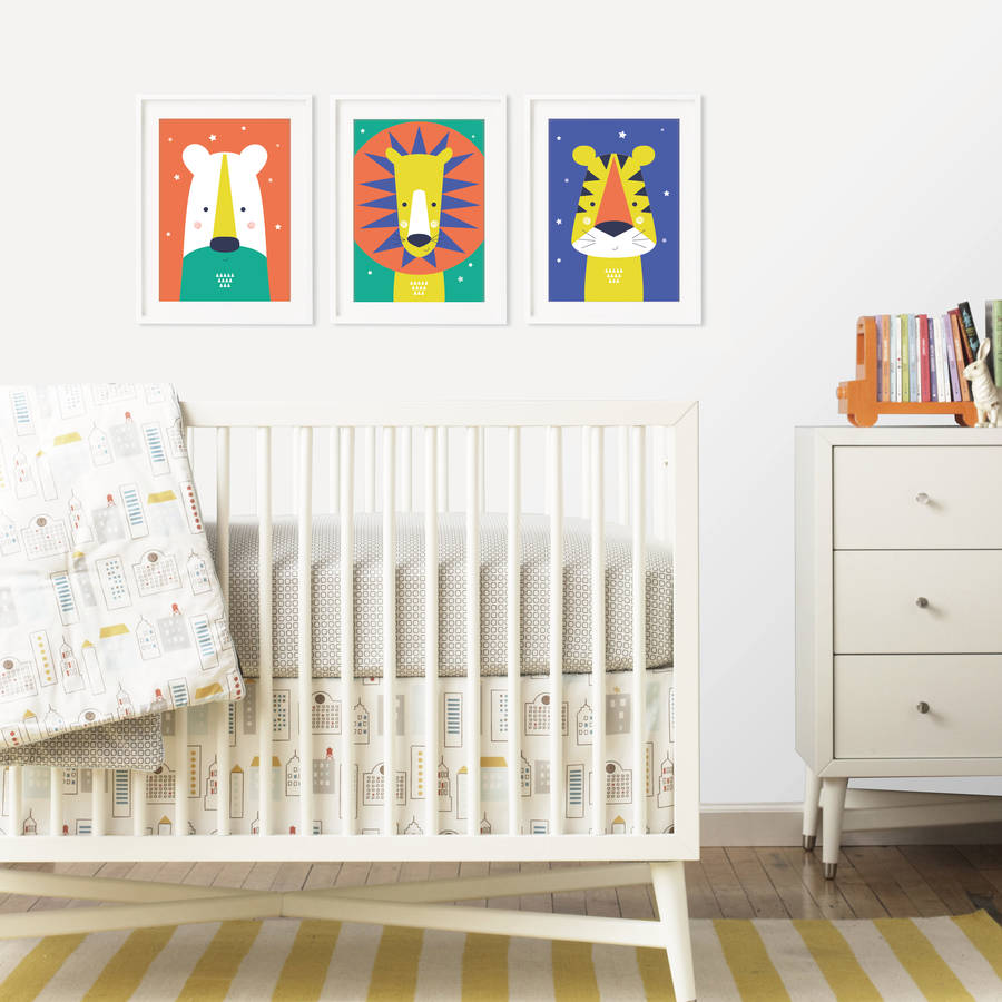 animal nursery wall art trio bright and modern baby by paper joy