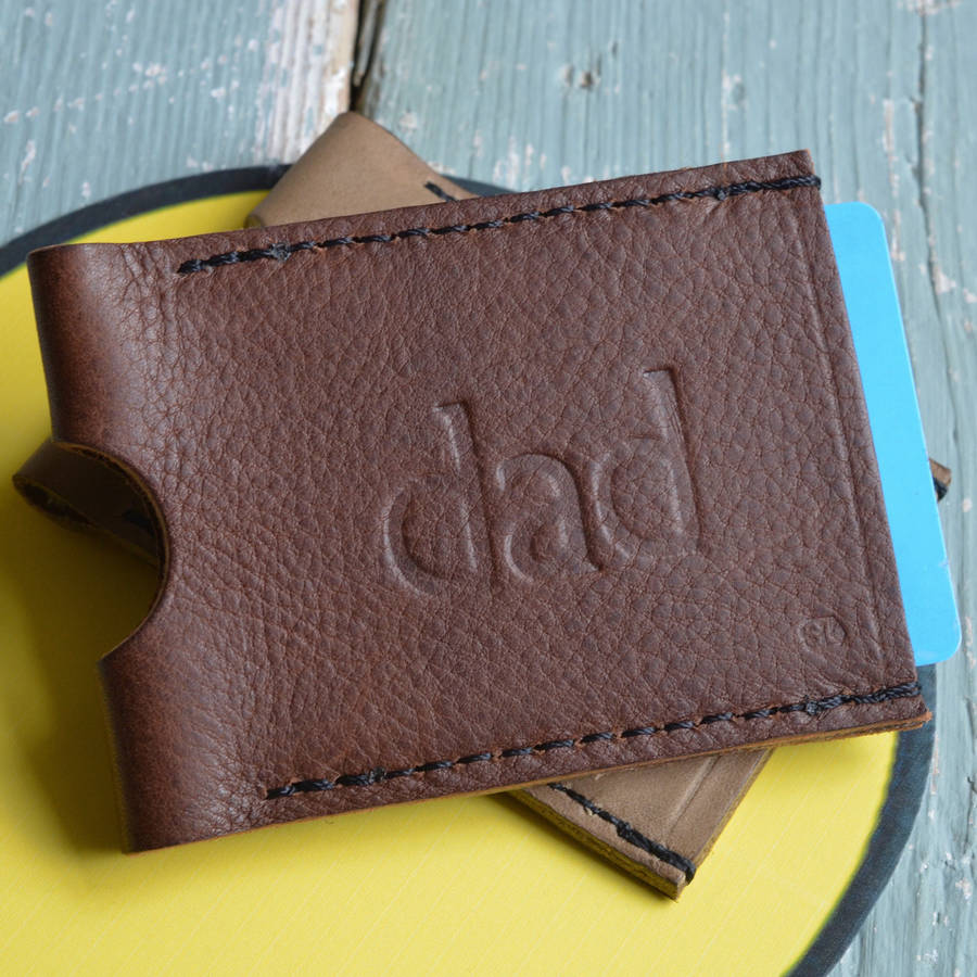 personalised dad leather travel card wallet by sue lowday leather