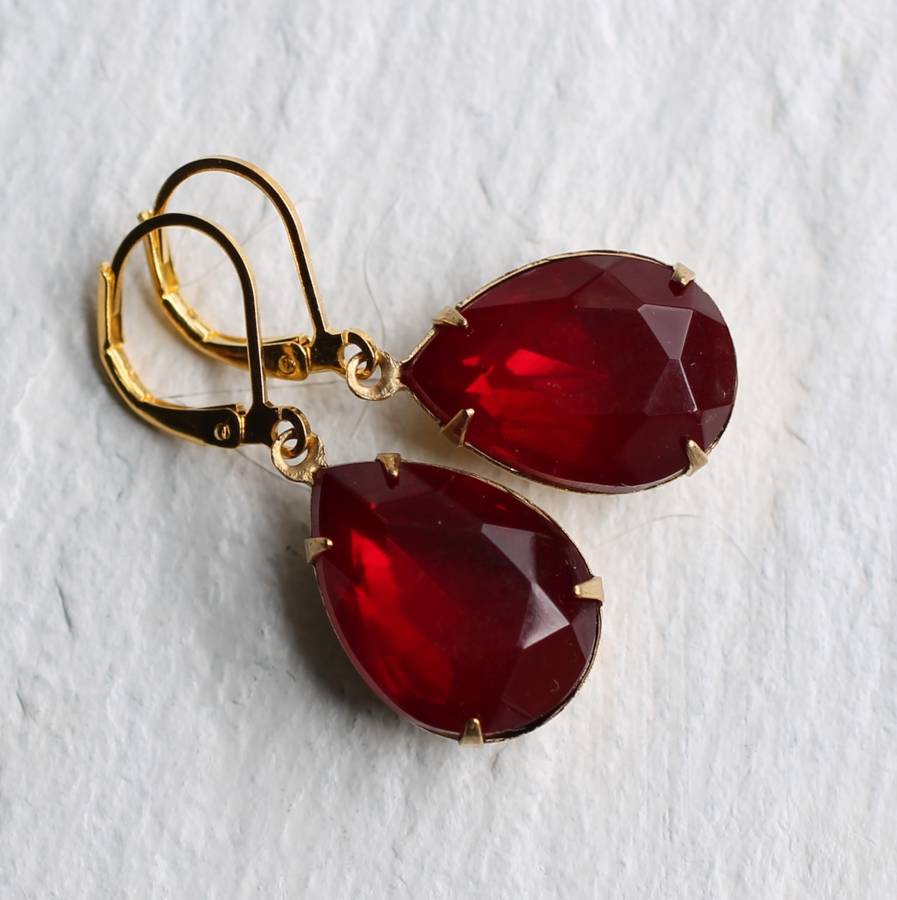 ruby red teardrop earrings by silk purse, sow's ear