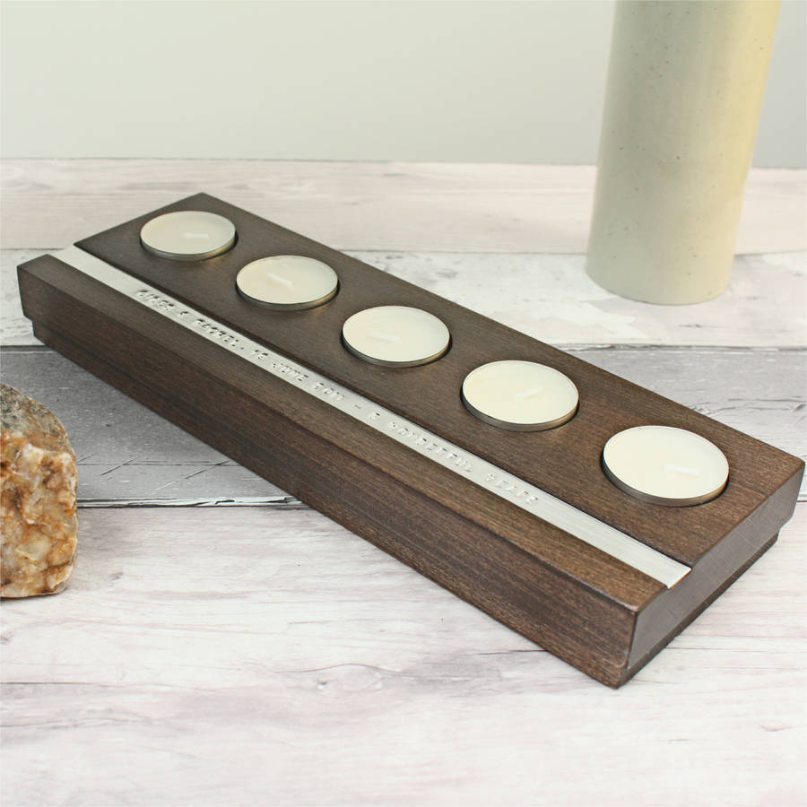 personalised wooden tea light holder by warner's end