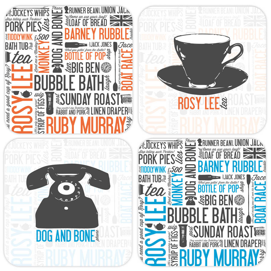 cockney rhyming slang coaster set of four by victoria eggs