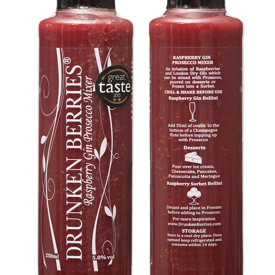 raspberry gin and blackberry brandy prosecco mixers by drunken berries