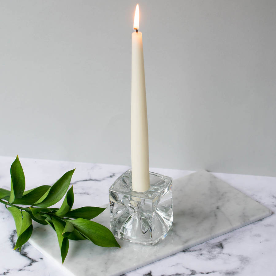 glass cube candle holder with conical cut outs by iamia