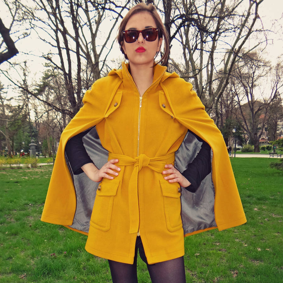 yellow cape, wool cape by hanna boutique