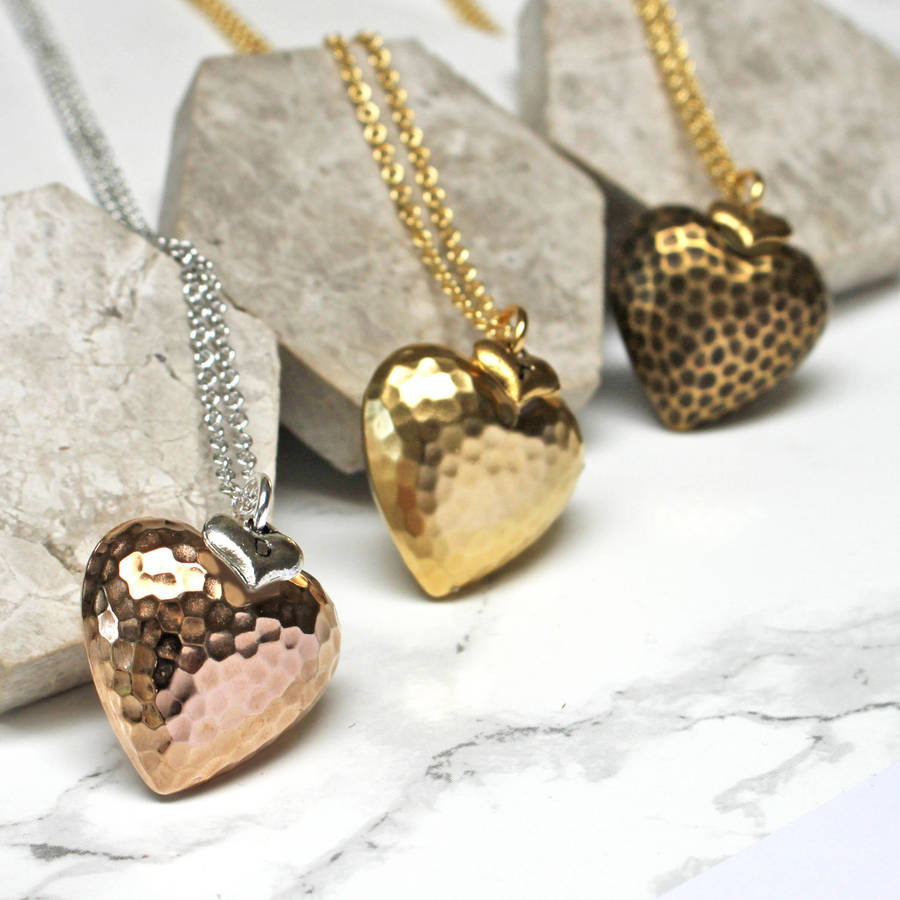 personalised large hammered heart necklace by jamie london